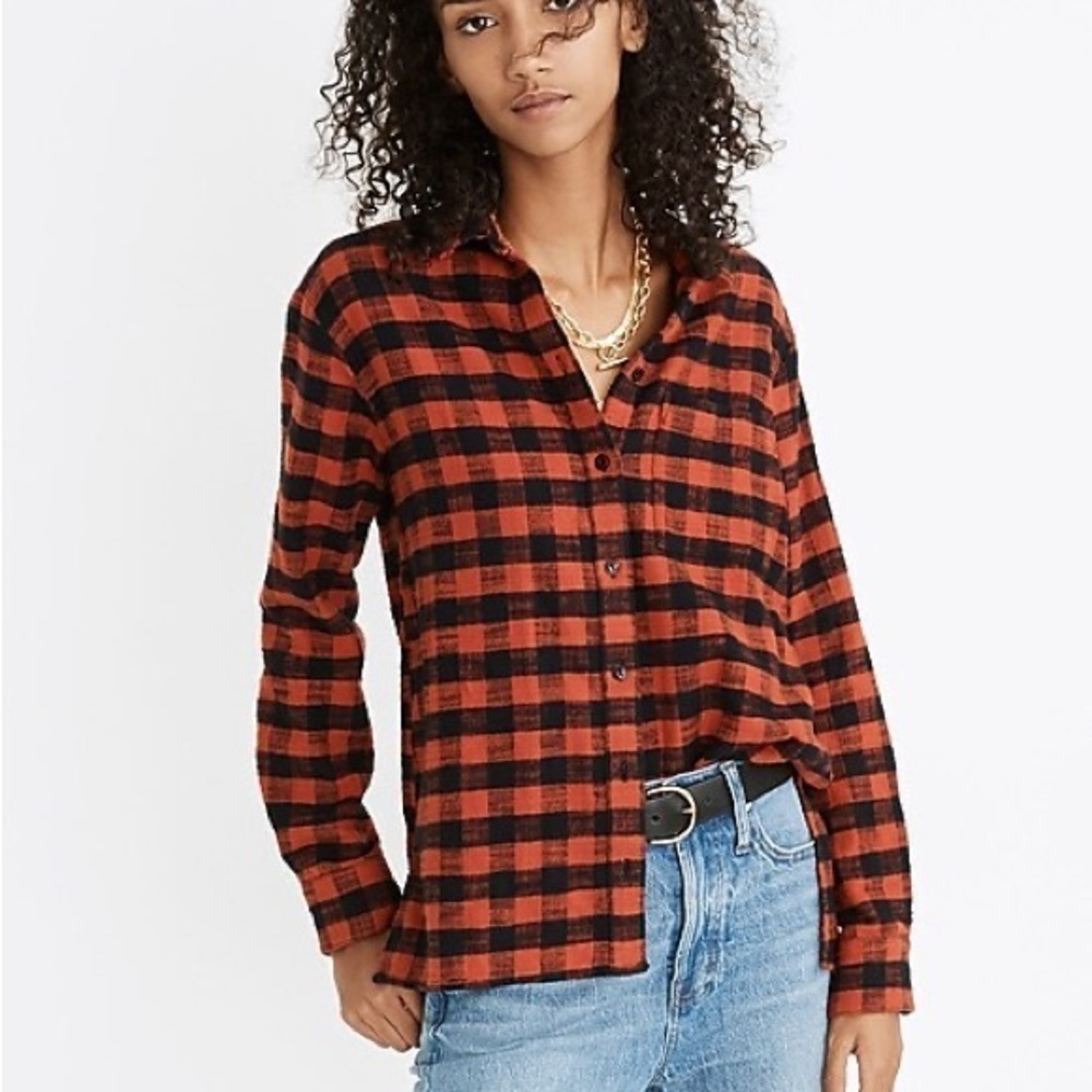 Madewell Flannel Oversized Ex-Boyfriend Shirt in Buffalo Check S